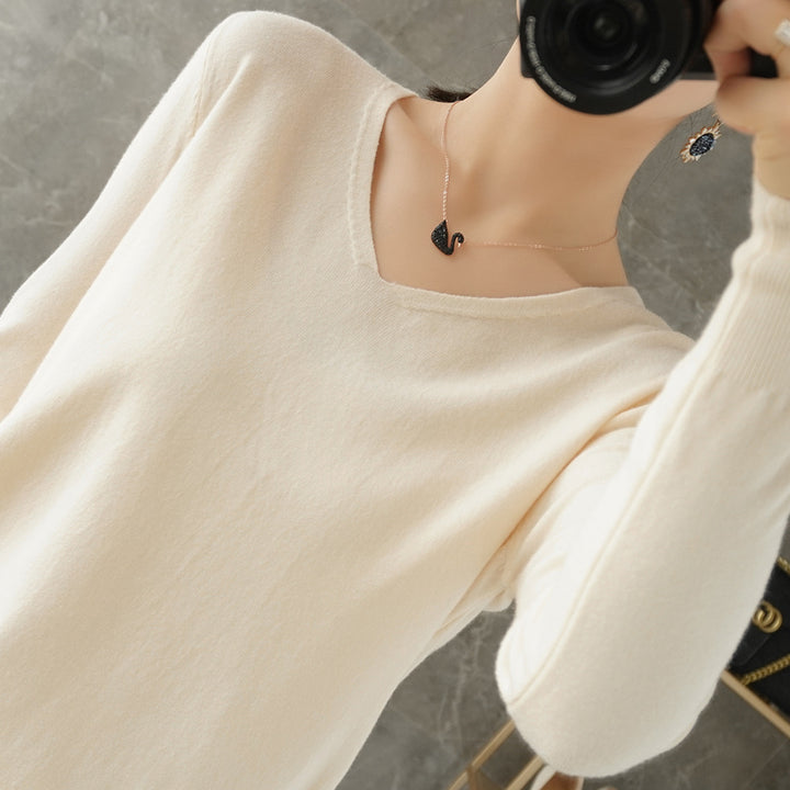 Women's V-Neck Knitted Sweater - Spring Autumn Cashmere Pullover