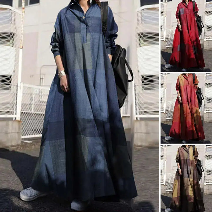 ZANZEA Vintage Button Shirt Dress - Casual Long Sleeve Maxi Autumn Sundress