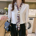 Elegant Office Lady Bow Chiffon Blouse - V-Neck Long Sleeve Spring Autumn Top