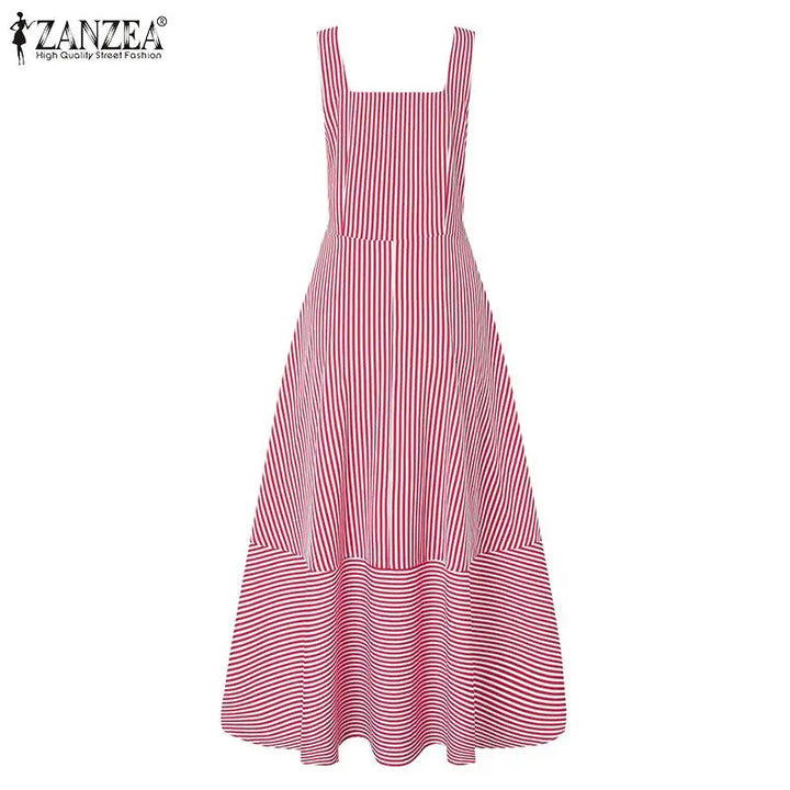 ZANZEA Bohemian Striped Maxi Dress - Elegant Sleeveless Summer Sundress