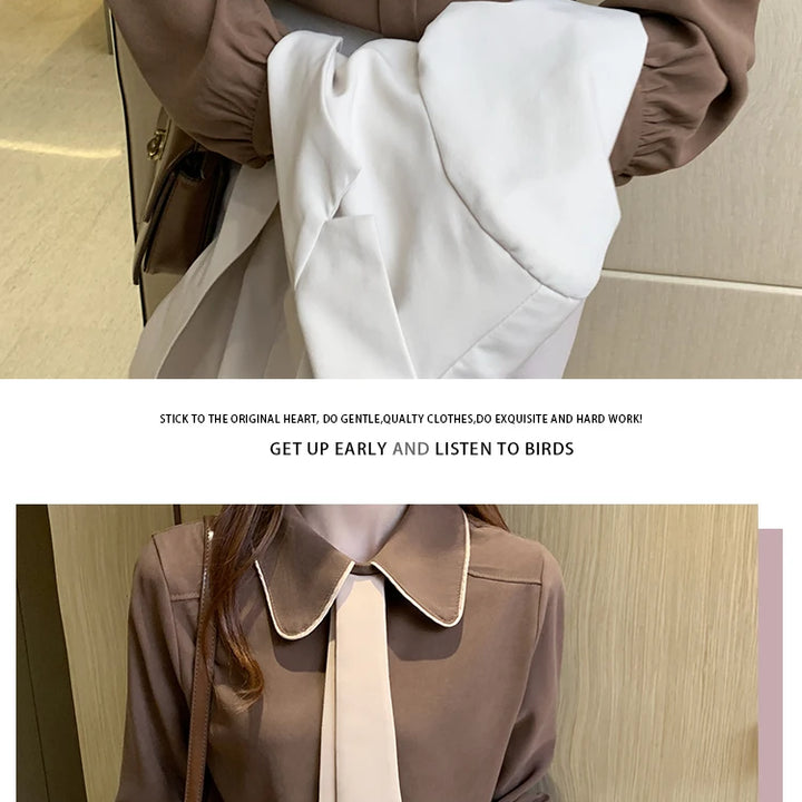 Long Sleeve Chiffon Blouse - Turn Down Collar Office Top