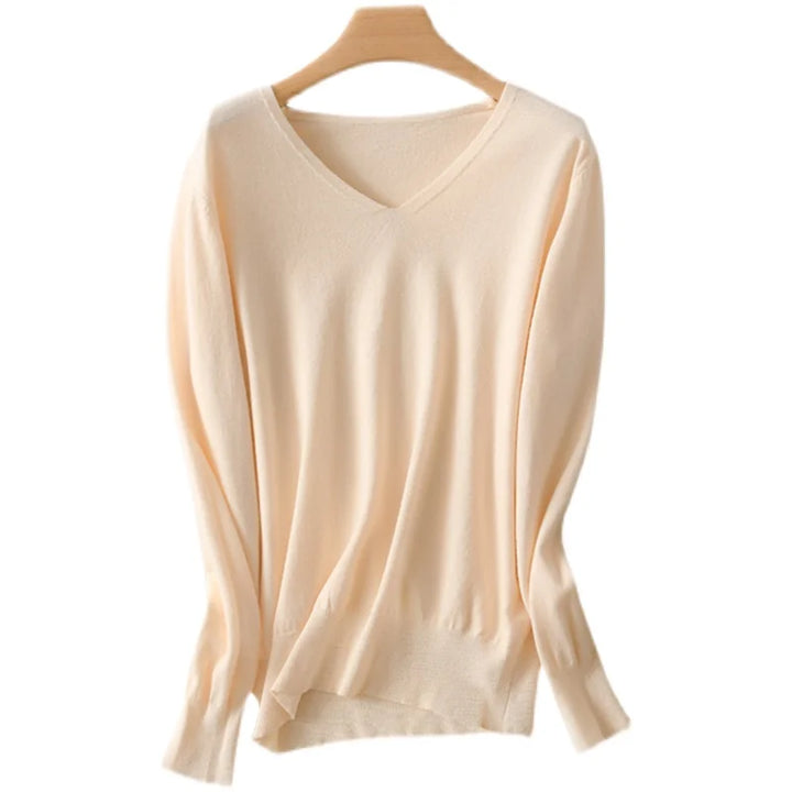 Women's V-Neck Knitted Sweater - Spring Autumn Cashmere Pullover