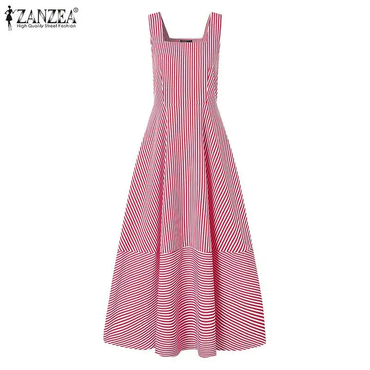 ZANZEA Bohemian Striped Maxi Dress - Elegant Sleeveless Summer Sundress