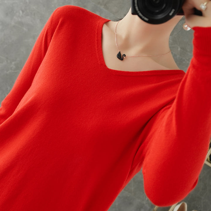 Women's V-Neck Knitted Sweater - Spring Autumn Cashmere Pullover