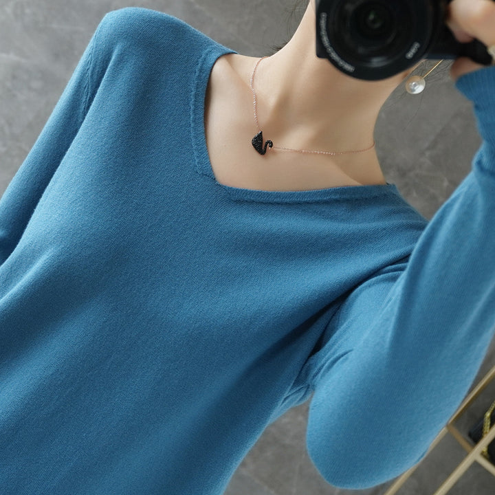 Women's V-Neck Knitted Sweater - Spring Autumn Cashmere Pullover