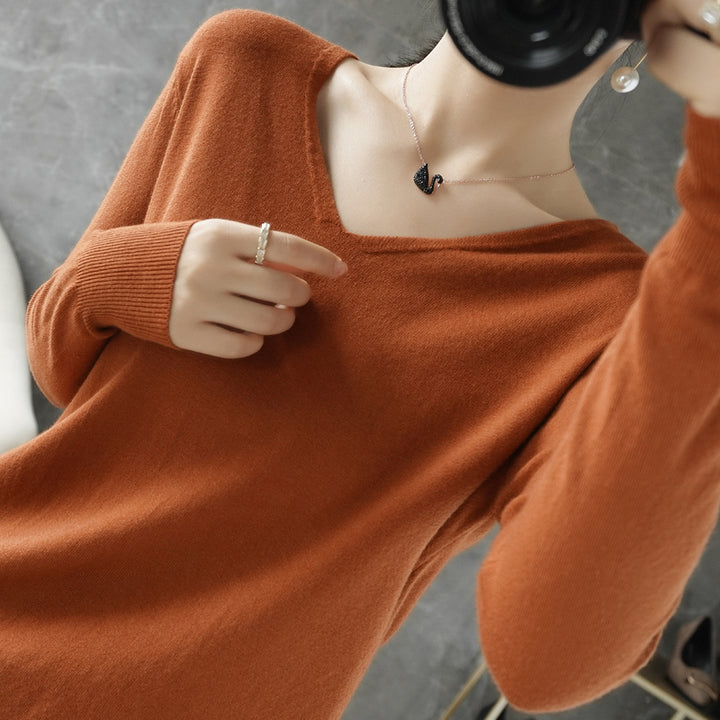 Women's V-Neck Knitted Sweater - Spring Autumn Cashmere Pullover