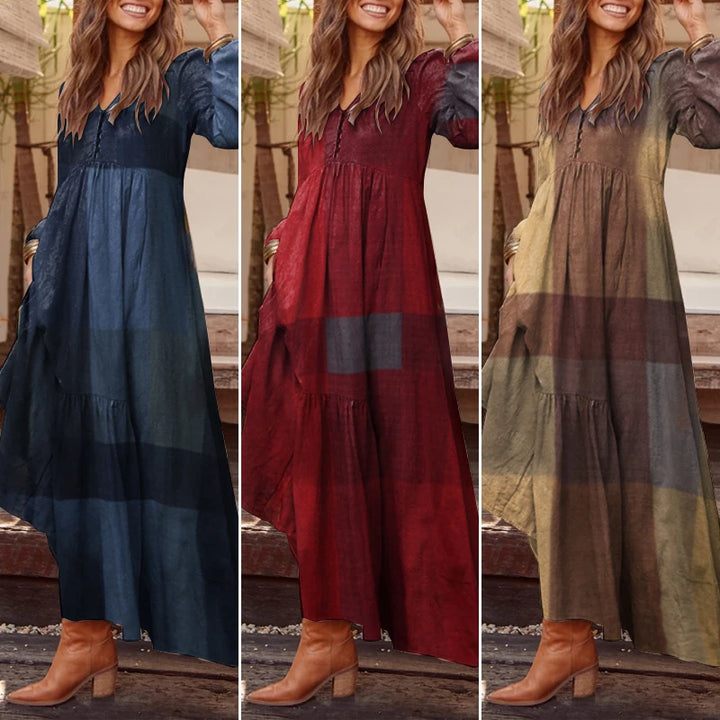 ZANZEA Bohemian Cotton Linen Maxi Dress - V-Neck Pleated Casual Kaftan