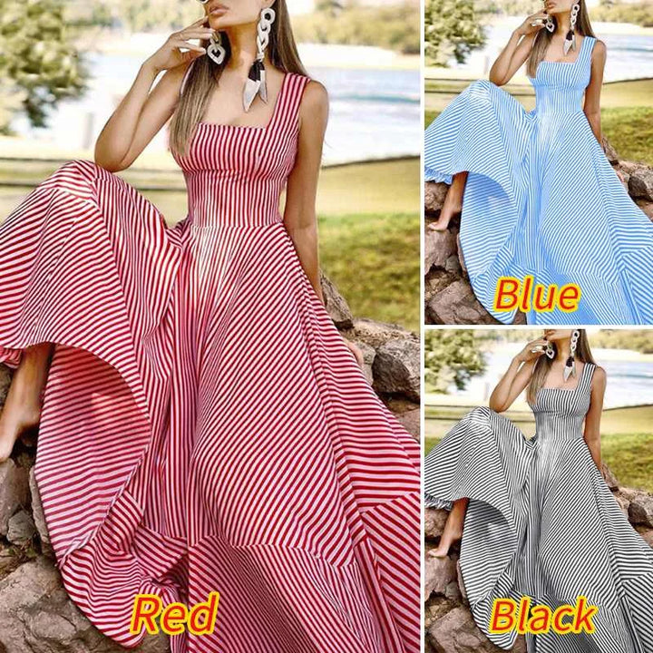 ZANZEA Bohemian Striped Maxi Dress - Elegant Sleeveless Summer Sundress