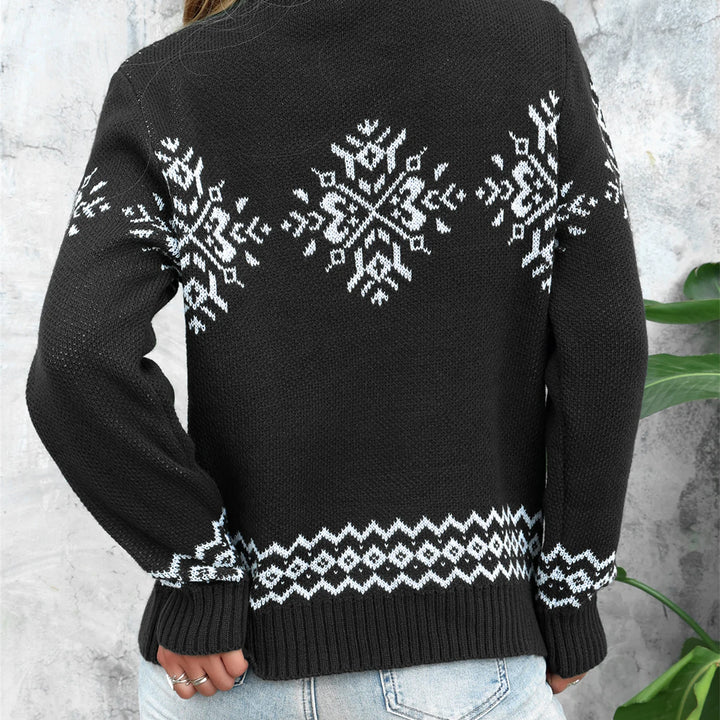 Elegant High Neck Snowflake Jacquard Knitted Pullover - Women's Woolen Long Sleeve