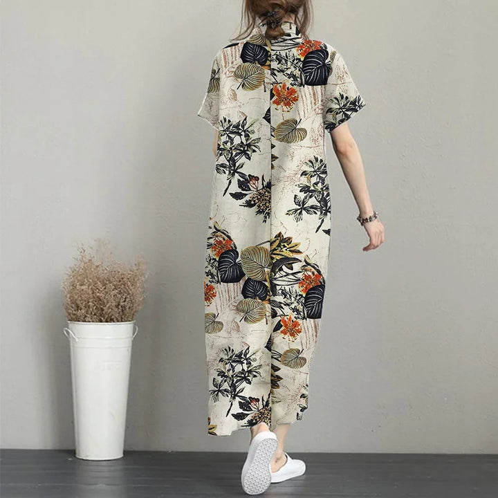 ZANZEA Bohemian Floral Shirt Dress - Summer Retro Lapel Short Sleeve Kaftan