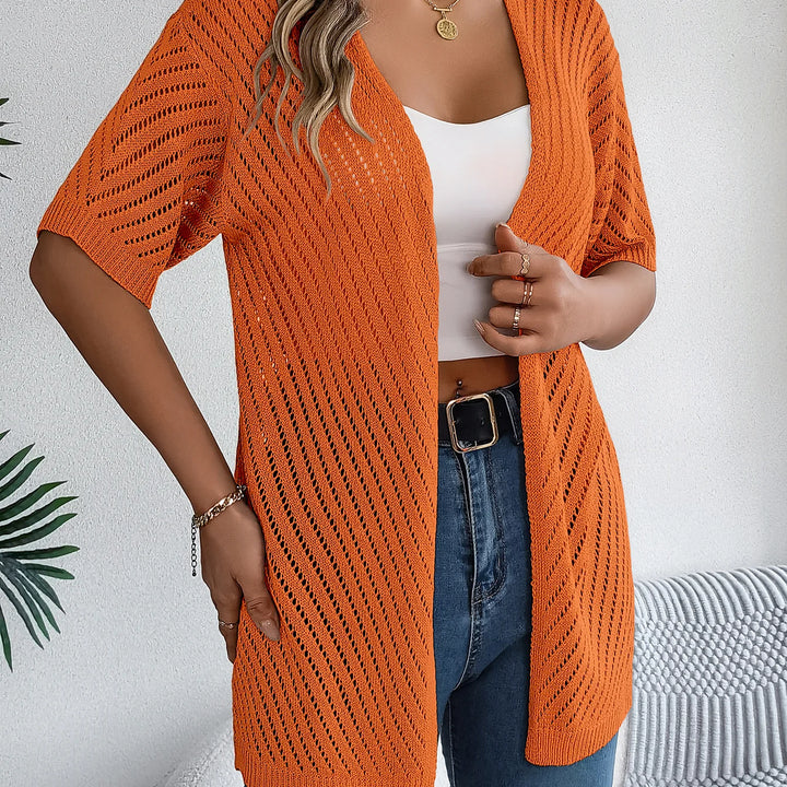 Casual Solid Color Short Sleeve Hollow Out Knitted Cardigans