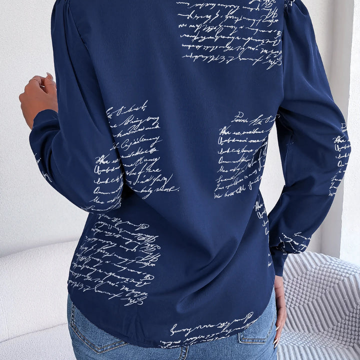 Casual Notch Collar Button Letter Print Long Sleeve Shirt