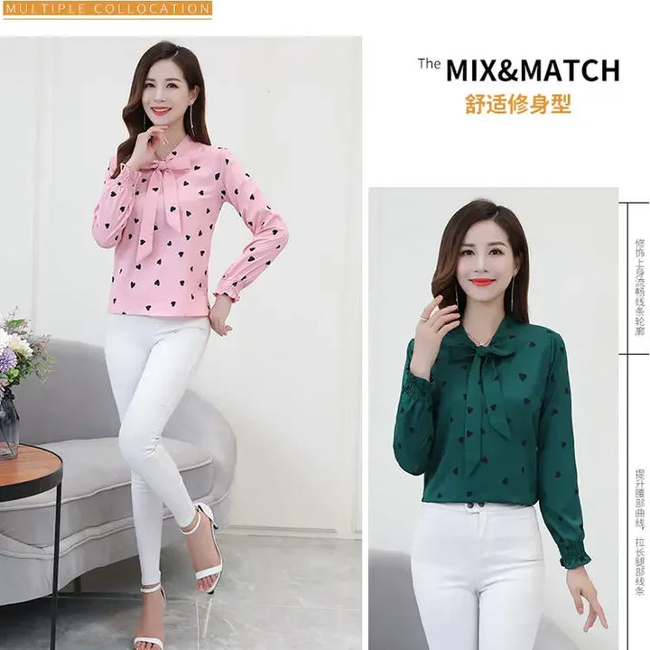 Women's Chiffon Blouse - Long Sleeve Spring Shirt