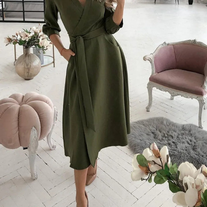 Women's V-Neck Long Sleeve Wrap Dress with various prints