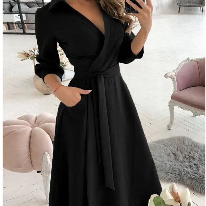 Women's V-Neck Long Sleeve Wrap Dress with various prints