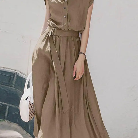 ZANZEA Elegant Short Sleeve Dress - Vintage Mid-Calf Party Kaftan
