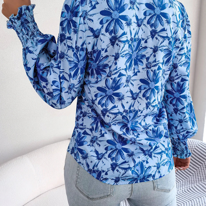 Casual Lapel Button Long Sleeve  Flower Print Shirts