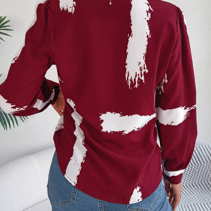 Elegant Long Sleeve Brush Print Button Front Work Office Shirt