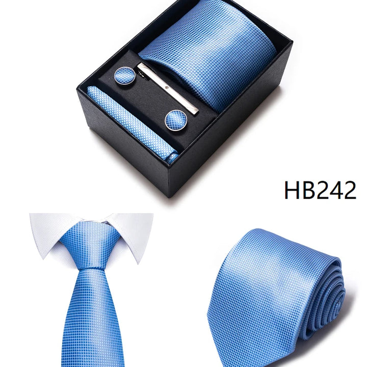 Tie For Men Brand New Style Wedding Gift Tie Pocket Squares Set Necktie Box Men Black Suit Accessories