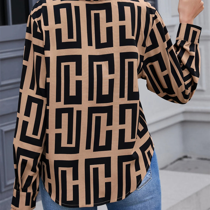 Elegant geometric printed long sleeved shirts