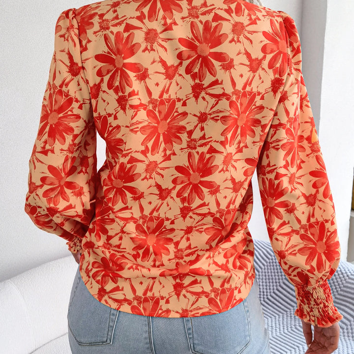 Casual Lapel Button Long Sleeve  Flower Print Shirts