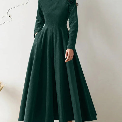 ZANZEA Autumn Corduroy Maxi Dress - Vintage Long Sleeve A-line Party Outfit