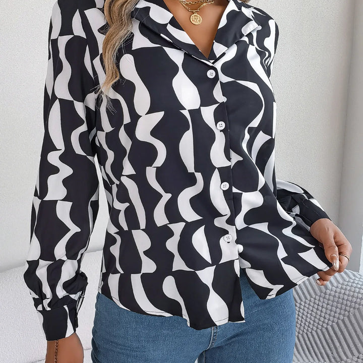 Casual Striped Lapel Collar Shirt - Button Front Long Sleeve