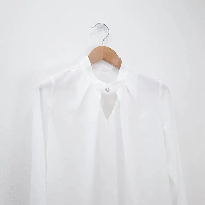 olid Chiffon Blouse - Slim Long Sleeve Hollow Sexy Spring Summer Top