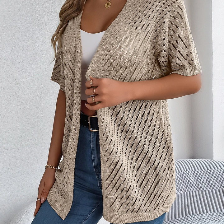 Casual Solid Color Short Sleeve Hollow Out Knitted Cardigans