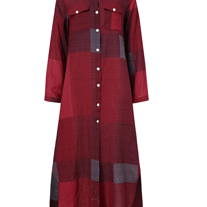 ZANZEA Autumn Vintage Plaid Maxi Dress - Elegant Long Sleeve Casual Robe