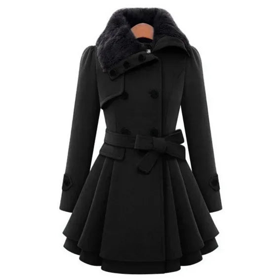 Women's Woolen Jacket - Slimming Double-Breasted Narrow Fit Overcoat