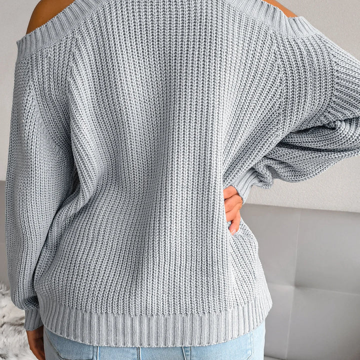 Autumn Winter Solid Color Off-Shoulder Sweater - Crew Neck Long Sleeve Knit Top