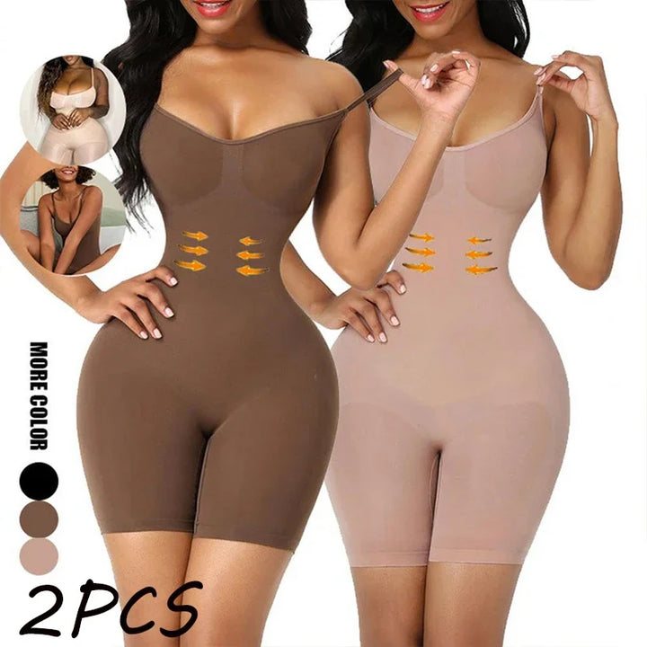 2PCS Seamless Compression Bodysuit – Open Crotch, Slimming Butt Lifter Shapewear