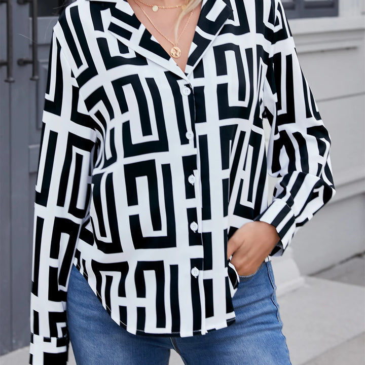 Elegant geometric printed long sleeved shirts