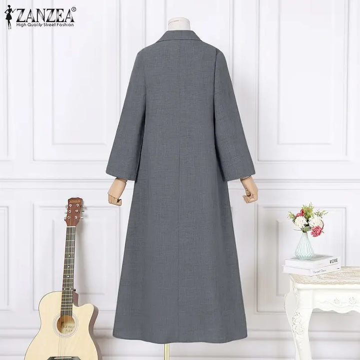 ZANZEA Spring Office Maxi Dress - Casual Oversized Lapel A-line Long Sleeve Dress