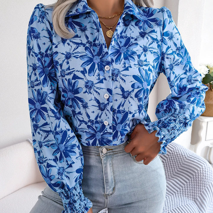 Casual Lapel Button Long Sleeve  Flower Print Shirts