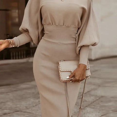 ZANZEA Autumn Bodycon Dress - Elegant Lantern Sleeve Pencil Work Kaftan