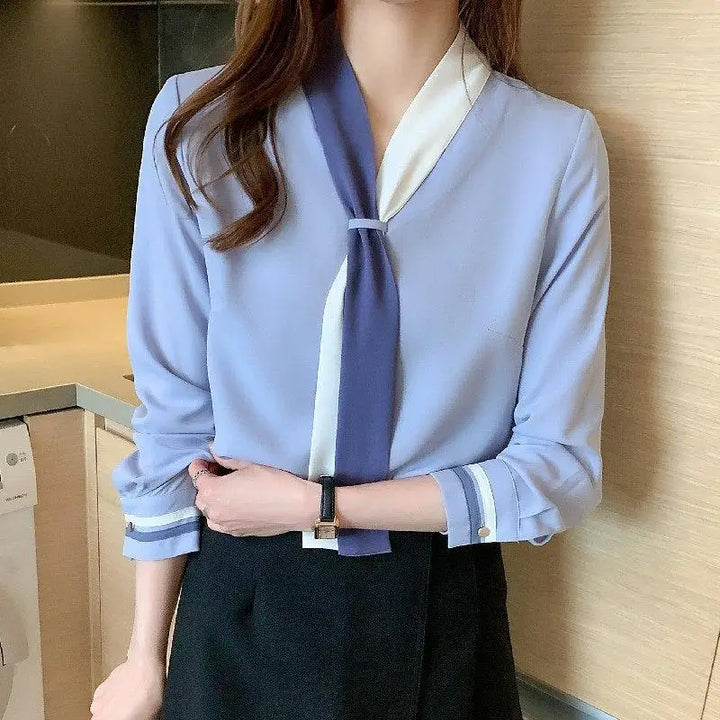 Patchwork Elegant Blouse - Slim Chiffon Business Office Top