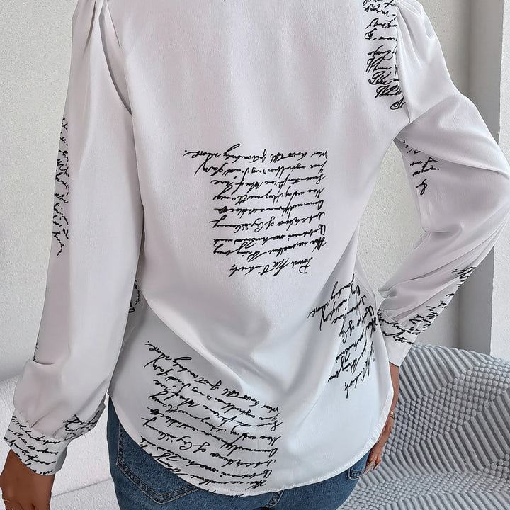 Casual Notch Collar Button Letter Print Long Sleeve Shirt