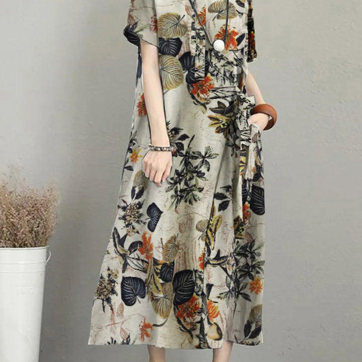 ZANZEA Bohemian Floral Shirt Dress - Summer Retro Lapel Short Sleeve Kaftan