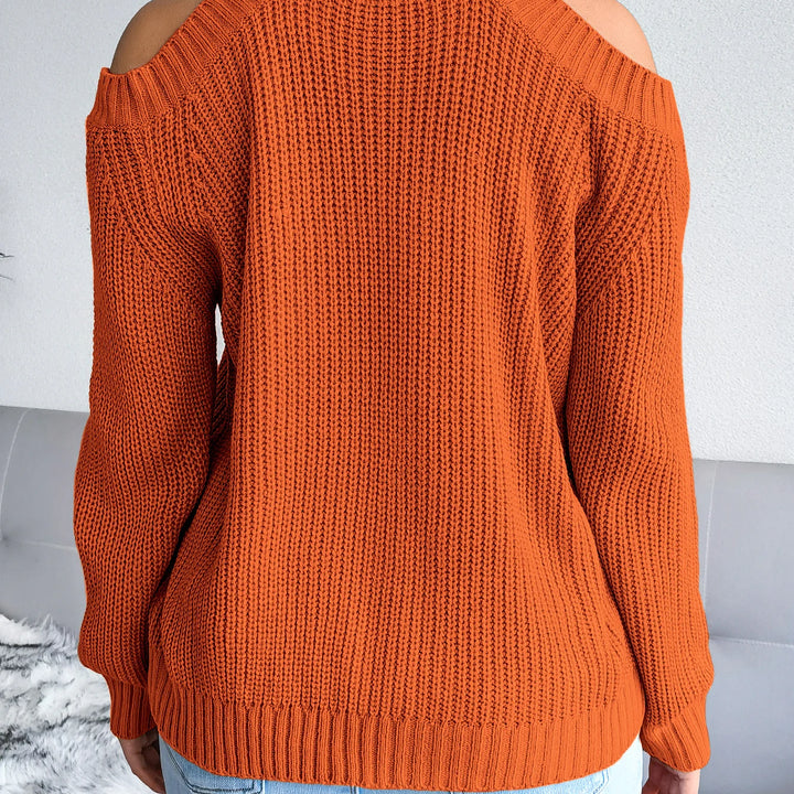 Autumn Winter Solid Color Off-Shoulder Sweater - Crew Neck Long Sleeve Knit Top