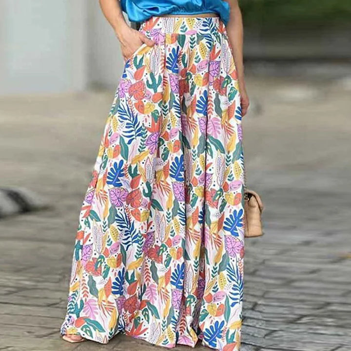 Spring & Autumn 2-Piece Set - Printed Shirt with Elegant Wide-Leg Pants