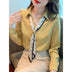 Women's Polo-Neck Blouse - Bow Patchwork Long Sleeve Office Casual Top