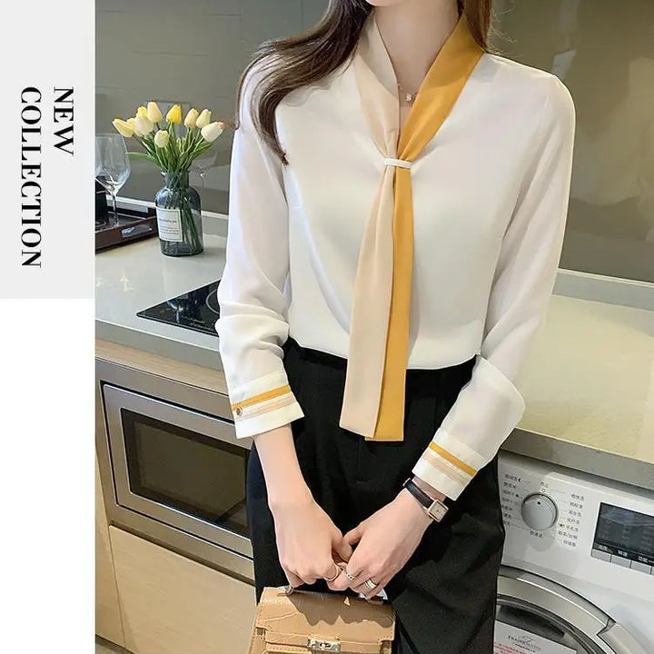 Patchwork Elegant Blouse - Slim Chiffon Business Office Top