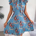 Casual Floral Print Ruffle Trim Slim Waist Pleated Dress