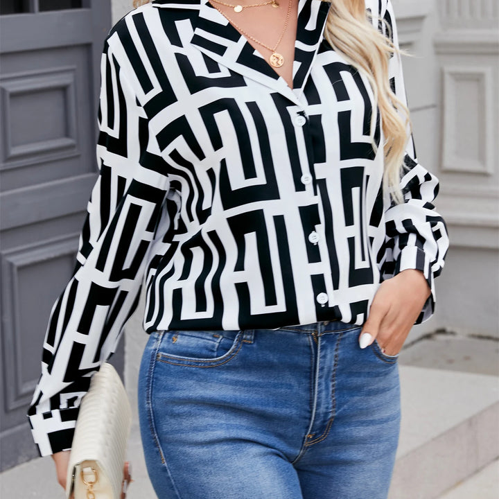 Elegant geometric printed long sleeved shirts