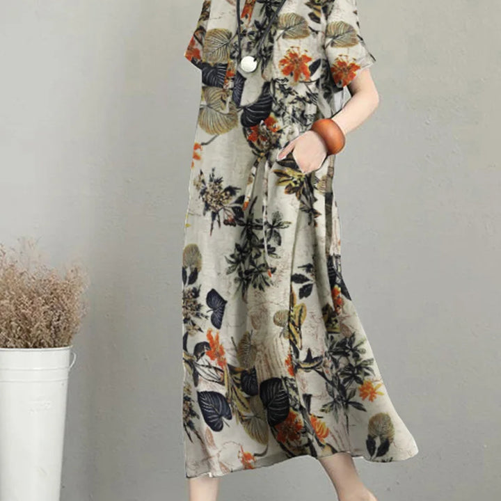 ZANZEA Bohemian Floral Shirt Dress - Summer Retro Lapel Short Sleeve Kaftan