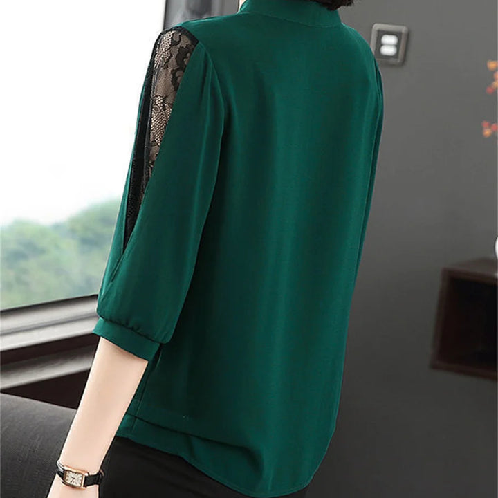 Women’s Spring Summer Blouse - Casual Bow Tie Collar Lace Sleeve Top