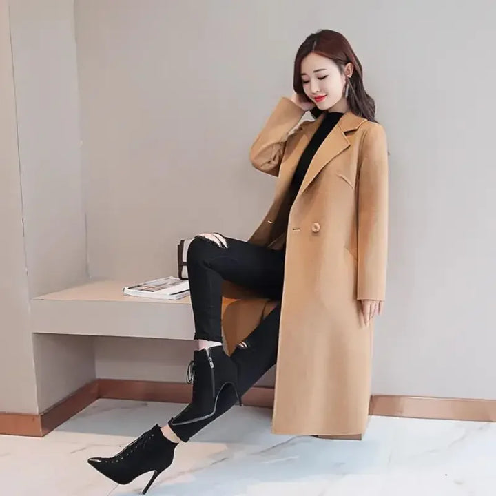 Women's Loose-Fit Woolen Overcoat – Medium-Length Korean Style