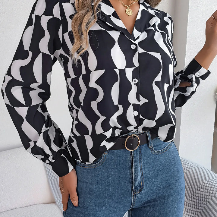 Casual Striped Lapel Collar Shirt - Button Front Long Sleeve